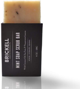 Brickell Men's Mint Soap Scrub Bar for Men, Natural and Organic Exfoliating Bar Soap Handmade with Tea Tree, Coconut and Peppermint Leaf, 4 Ounce, Scented