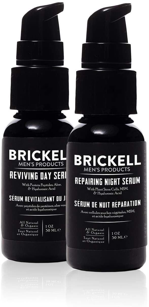 Brickell Men's Day and Night Serum Routine- Natural and Organic- Scented