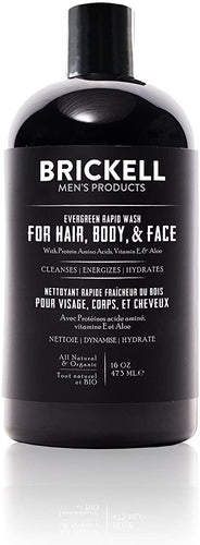 Brickell Men's Rapid Wash - Natural & Organic 3 in 1 Body Wash Gel for Men- Evergreen Scent -16oz