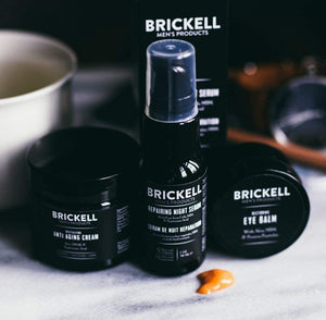 Brickell Men's Advanced Anti-Aging Routine - Night Face Cream, Vitamin C Facial Serum and Eye Cream - Natural & Organic