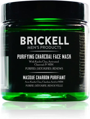 Brickell Men's Purifying Charcoal Face Mask, Natural and Organic Activated Charcoal Mask With Detoxifying Kaolin Clay, 4 Ounce, Scented