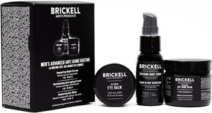 Brickell Men's Advanced Anti-Aging Routine - Night Face Cream, Vitamin C Facial Serum and Eye Cream - Natural & Organic