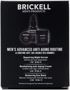 Brickell Men's Advanced Anti-Aging Routine - Night Face Cream, Vitamin C Facial Serum and Eye Cream - Natural & Organic