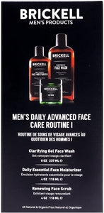 Brickell Men's Daily Advanced Face Care Routine I - Gel Facial Cleanser Wash + Face Scrub + Face Moisturizer Lotion - Natural & Organic
