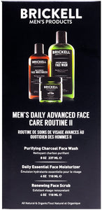 Brickell Men's Daily Advanced Face Care Routine II - Activated Charcoal Facial Cleanser + Face Scrub + Face Moisturizer Lotion - Natural & Organic