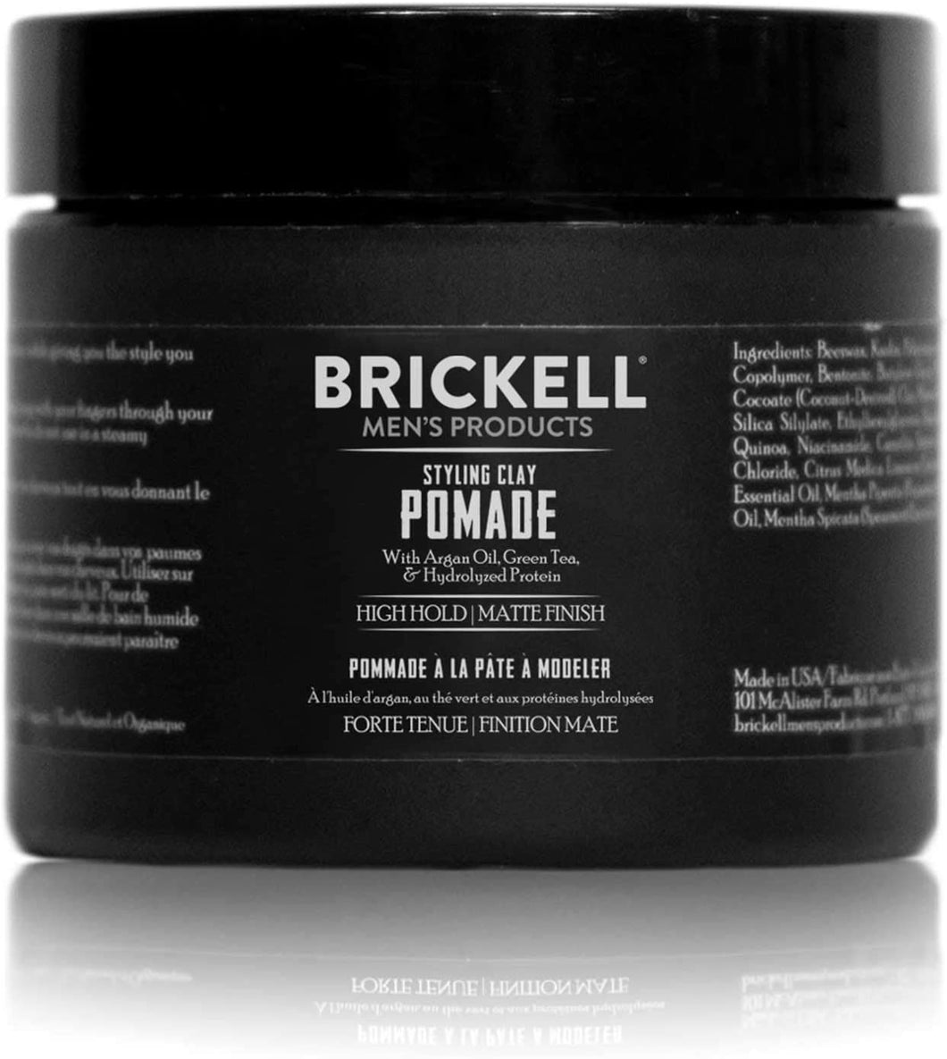 Brickell Men’s Styling Clay Pomade For Men, Natural & Organic with Strong Hold & Matte Finish, Product for Modern Hairstyles, 2 Ounces, Scented