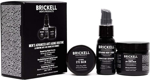 Brickell Men's Advanced Anti-Aging Routine - Night Face Cream, Vitamin C Facial Serum and Eye Cream - Natural & Organic