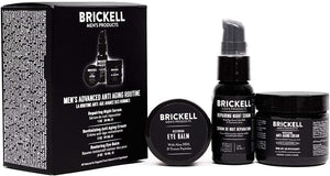 Brickell Men's Advanced Anti-Aging Routine - Night Face Cream, Vitamin C Facial Serum and Eye Cream - Natural & Organic